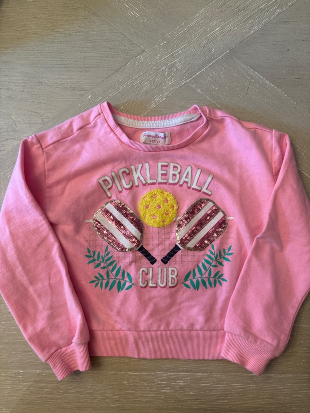 Tommy Bahama Pink Pickleball Club Sweatshirt with Sequined Paddles XS 4